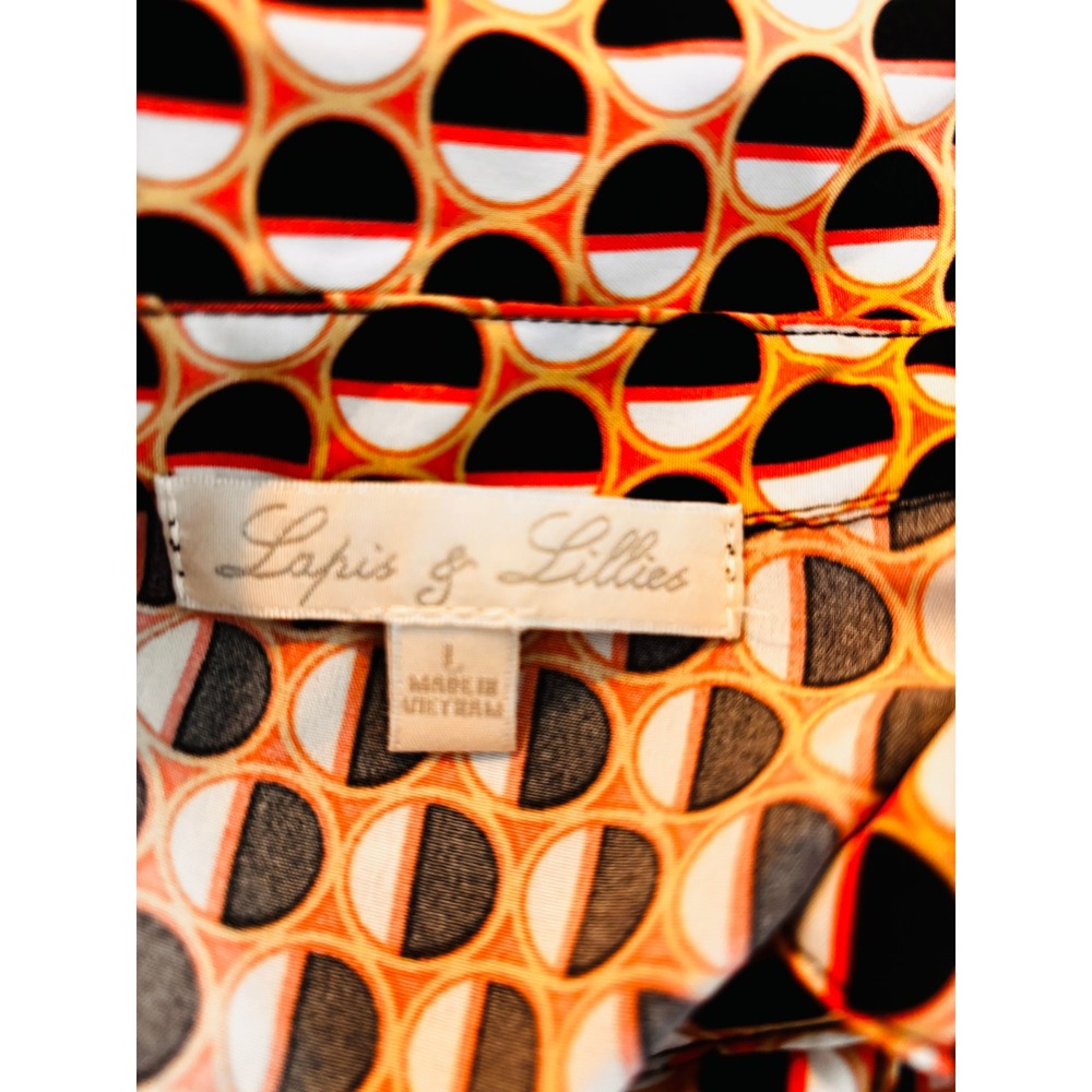 Lapis & Lillies Dress Womens dress Peach Black Geometric collared button down - Picture 6 of 9